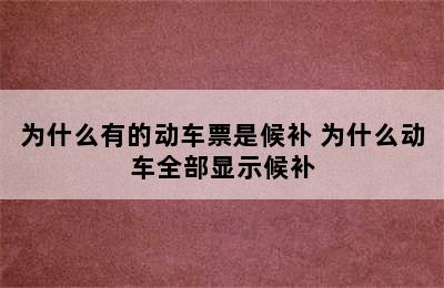 为什么有的动车票是候补 为什么动车全部显示候补